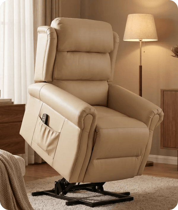 Cambridge Genuine Leather Cream Rise & Recline Mobility Chair