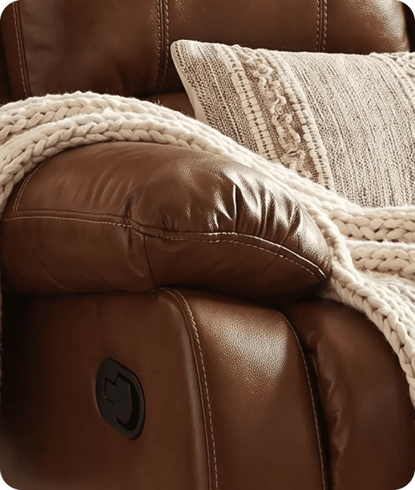 York Tan Leather 2 Seater Manual Recliner Sofa