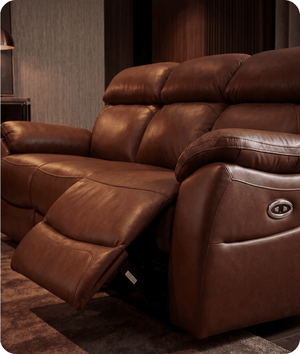 Torino Genuine Leather Tan Electric Power Recliner 3 Seater Sofa