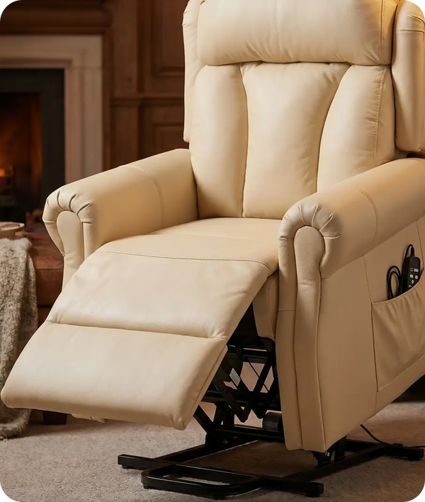 Derby Genuine Leather Cream Rise & Recline Mobility Chair