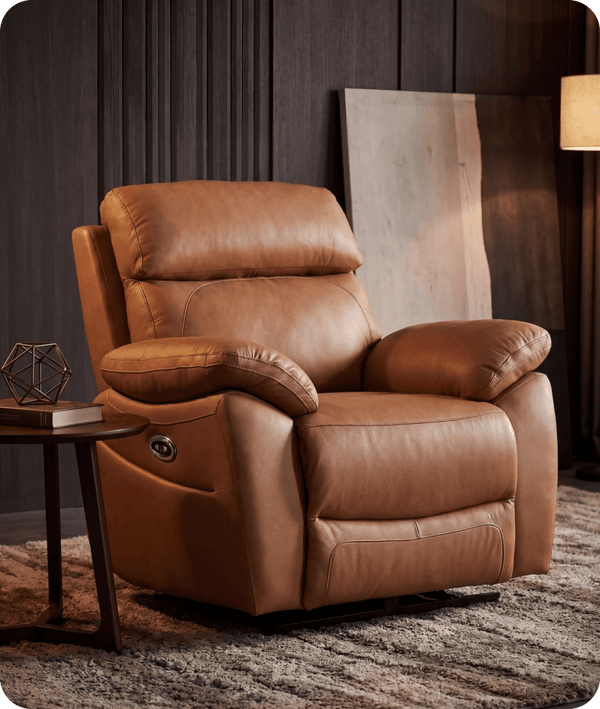Torino Genuine Leather Caramel Electric Power Recliner Armchair