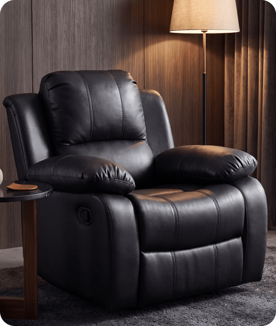 York Black Leather Manual Recliner Armchair
