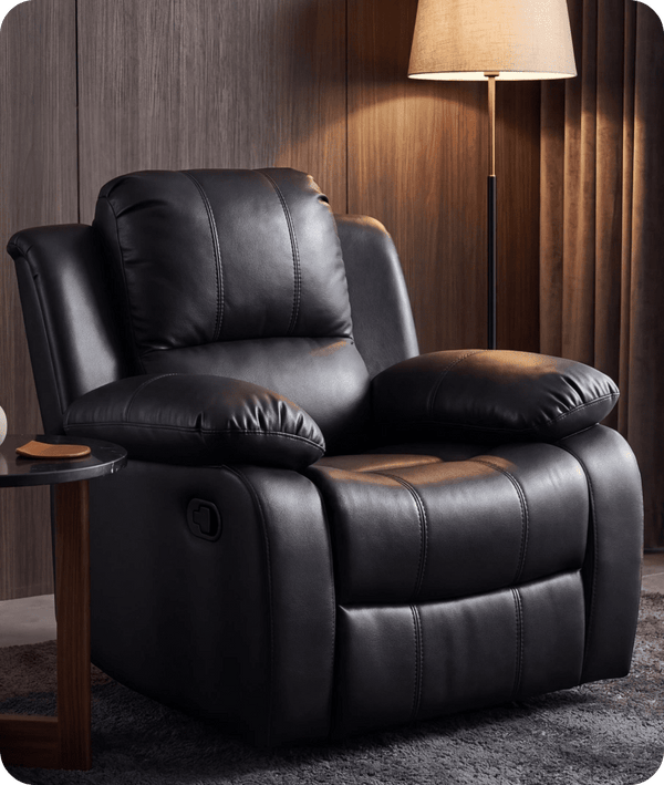 York Black Leather Manual Recliner Armchair