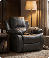York Grey Leather Manual Recliner Armchair