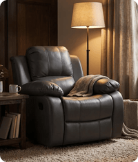 York Grey Leather Manual Recliner Armchair