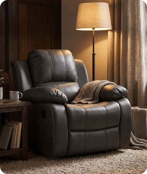 York Grey Leather Manual Recliner Armchair