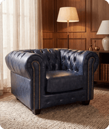 Chesterfield Blue Leather Antique Armchair
