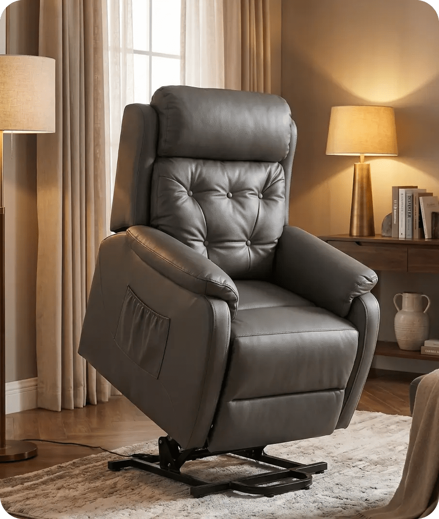 Oliver Genuine Leather Grey Rise & Recline Mobility Chair