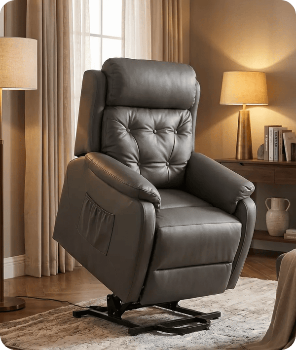 Oliver Genuine Leather Grey Rise & Recline Mobility Chair