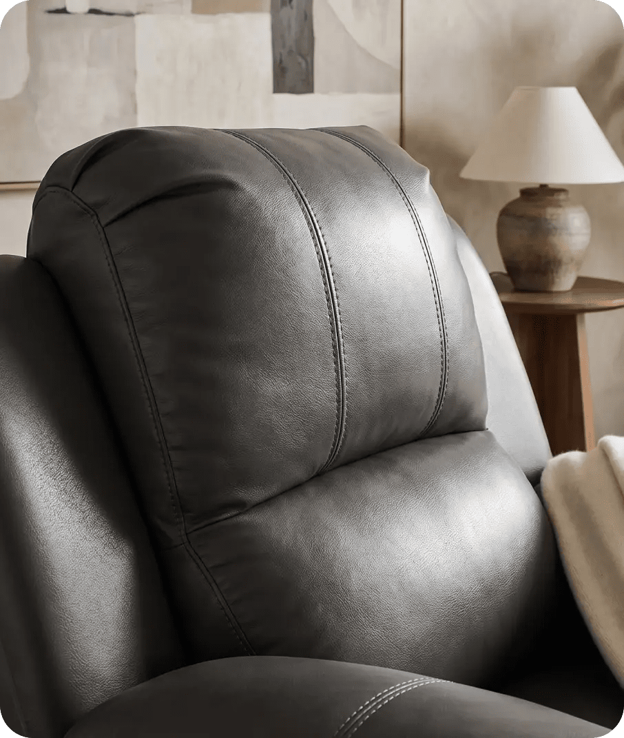 York Grey Leather Manual Recliner Armchair