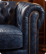 Chesterfield Blue Leather Antique Armchair