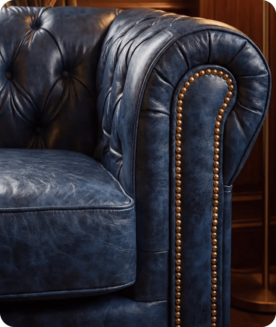 Chesterfield Blue Leather Antique Armchair