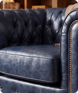Chesterfield Blue Leather Antique Armchair