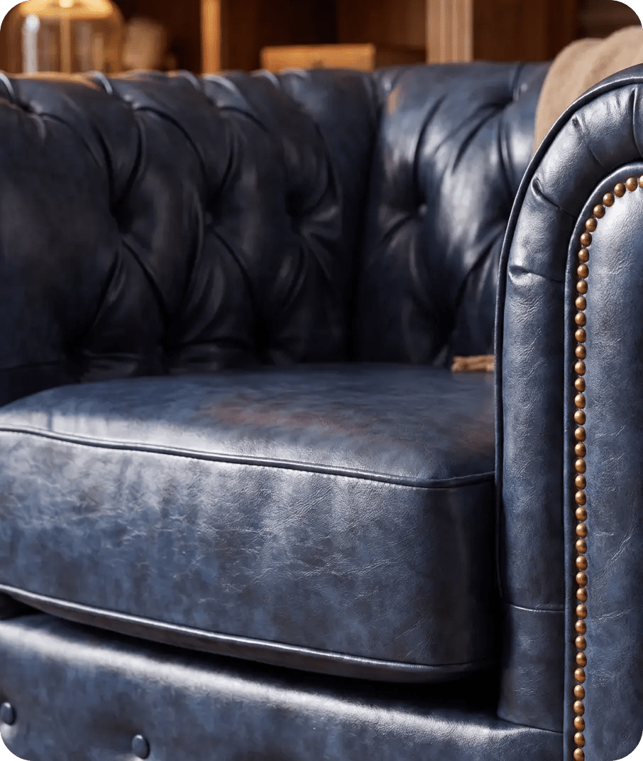 Chesterfield Blue Leather Antique Armchair