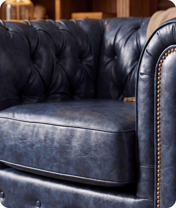 Chesterfield Blue Leather Antique Armchair