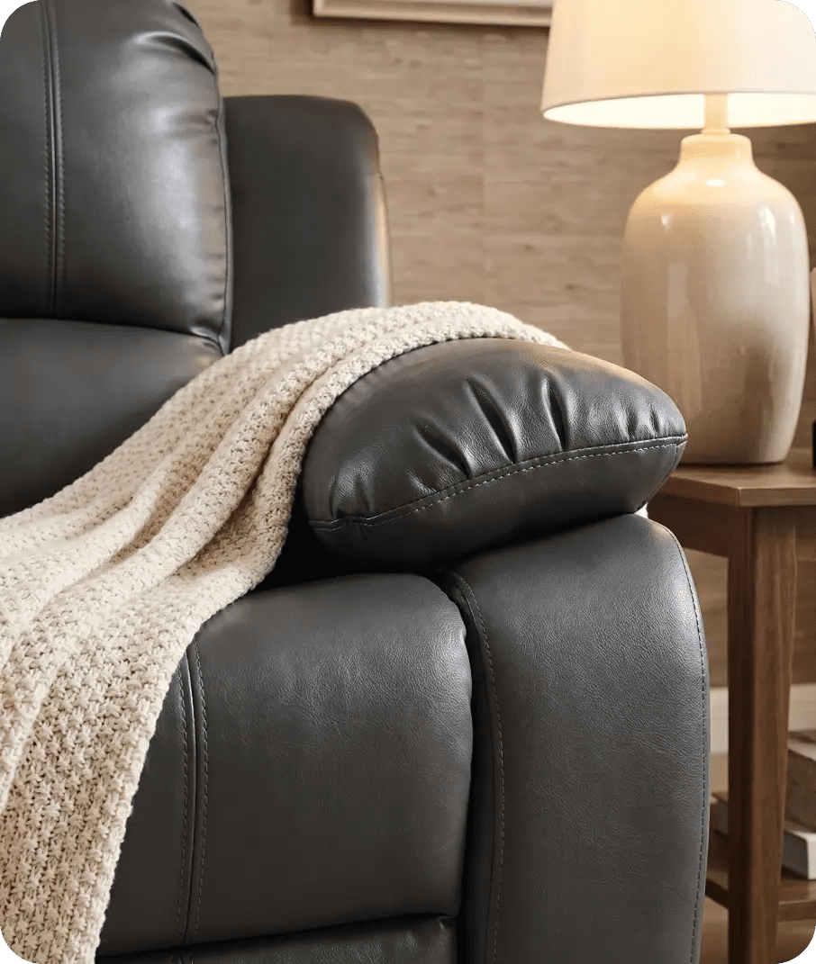 York Grey Leather Manual Recliner Armchair