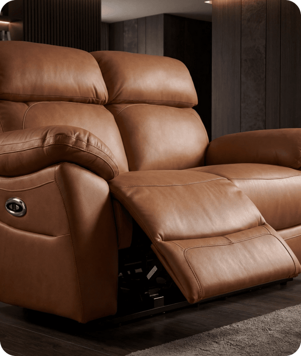 Torino Genuine Leather Caramel Electric Power Recliner 2 Seater Sofa