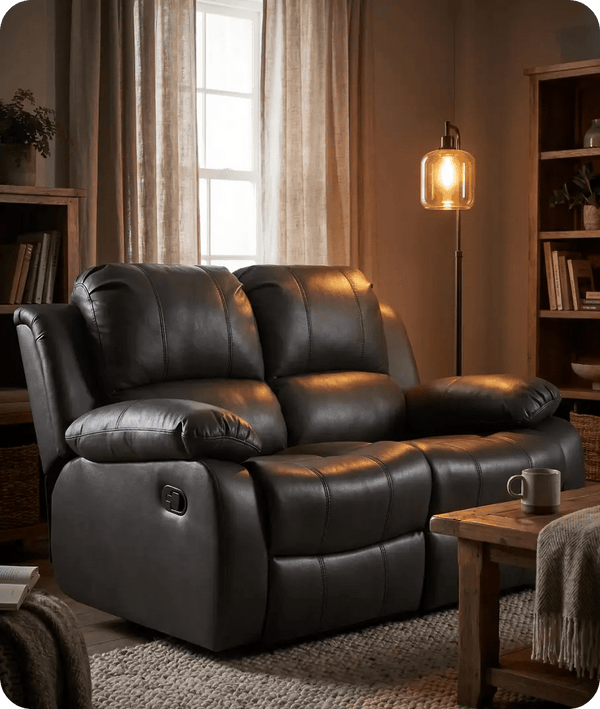 York Grey Leather 2 Seater Manual Recliner Sofa