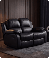 York Black Leather 2 Seater Manual Recliner Sofa