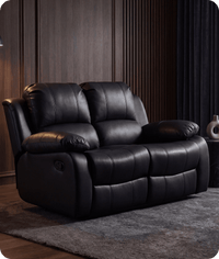 York Black Leather 2 Seater Manual Recliner Sofa