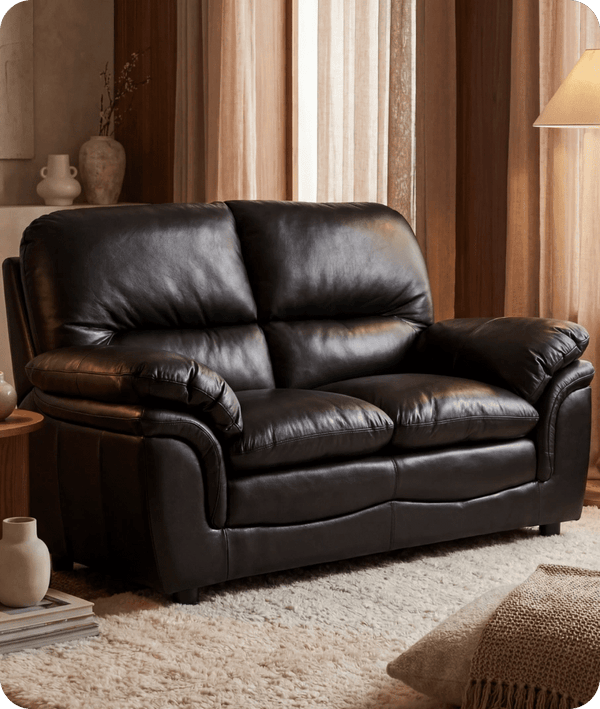 Florence Black Leather 2 Seater Sofa