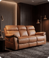 Torino Genuine Leather Caramel Electric Power Recliner 3 Seater Sofa