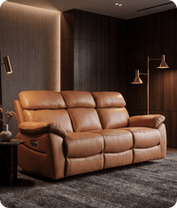 Torino Genuine Leather Caramel Electric Power Recliner 3 Seater Sofa