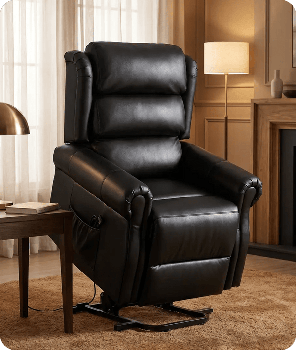 Cambridge Genuine Leather Black Rise & Recline Mobility Chair