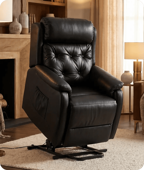 Oliver Genuine Leather Black Rise & Recline Mobility Chair