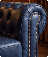 Chesterfield Blue Leather Antique 2 Seater Sofa