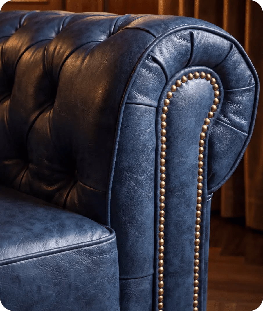 Chesterfield Blue Leather Antique 2 Seater Sofa