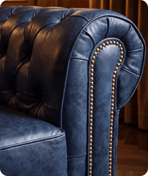 Chesterfield Blue Leather Antique 2 Seater Sofa