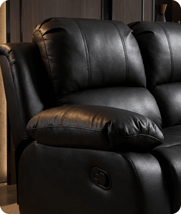 York Black Leather 2 Seater Manual Recliner Sofa