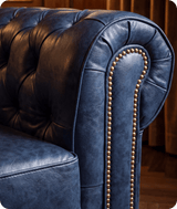 Chesterfield Blue Leather Antique 2 Seater Sofa