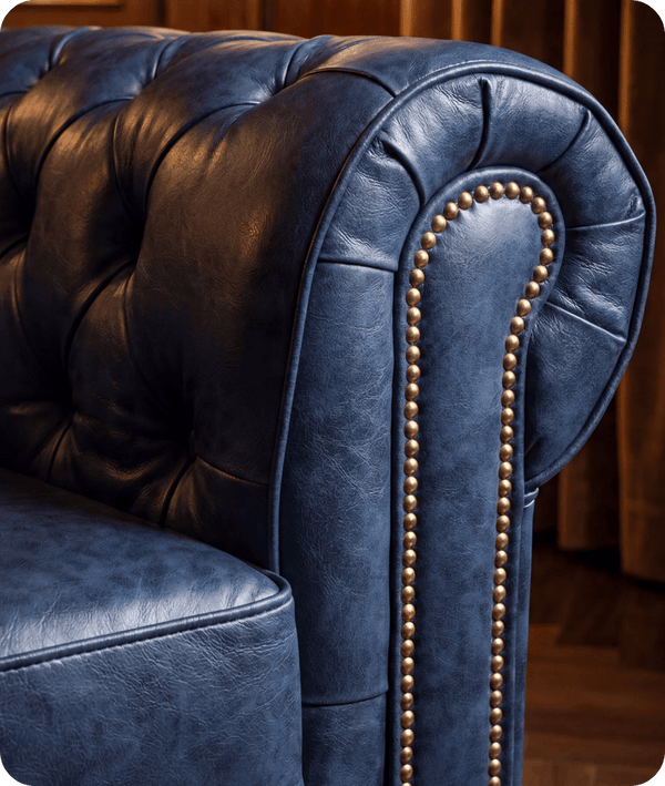 Chesterfield Blue Leather Antique 2 Seater Sofa
