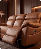 Torino Genuine Leather Caramel Electric Power Recliner 3 Seater Sofa