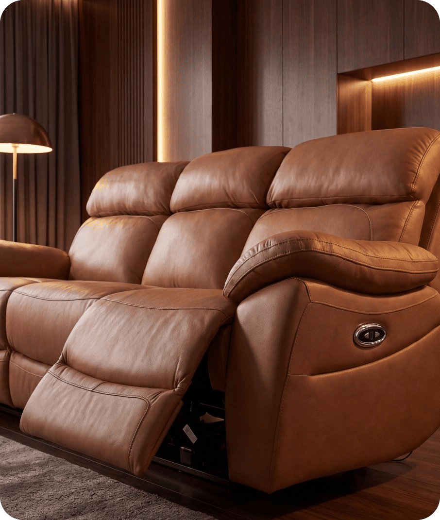 Torino Genuine Leather Caramel Electric Power Recliner 3 Seater Sofa