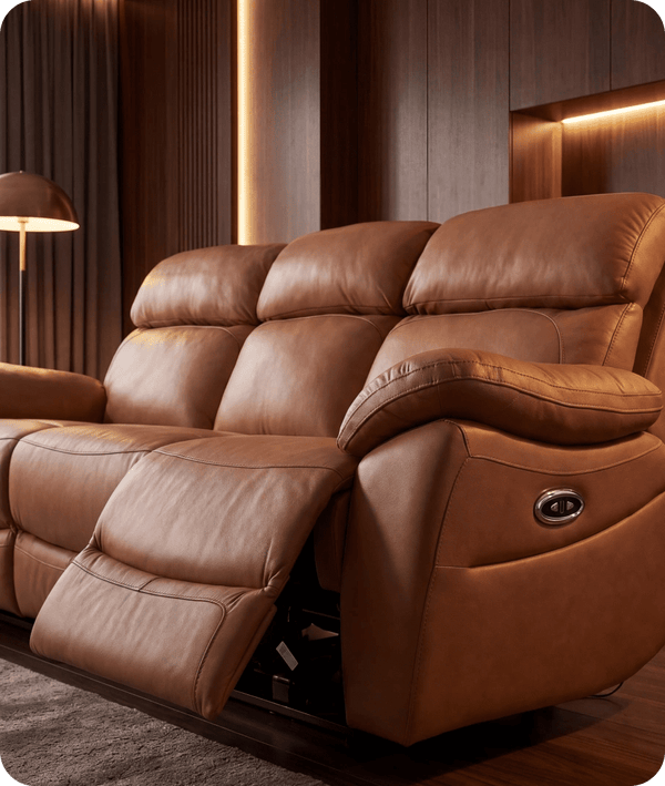 Torino Genuine Leather Caramel Electric Power Recliner 3 Seater Sofa