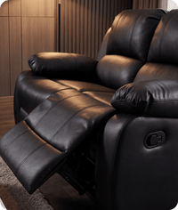York Black Leather 2 Seater Manual Recliner Sofa