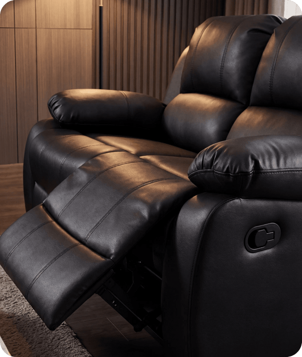 York Black Leather 2 Seater Manual Recliner Sofa