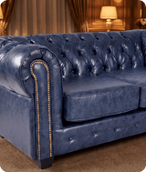 Chesterfield Blue Leather Antique 2 Seater Sofa