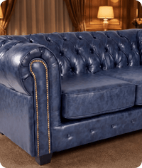 Chesterfield Blue Leather Antique 2 Seater Sofa