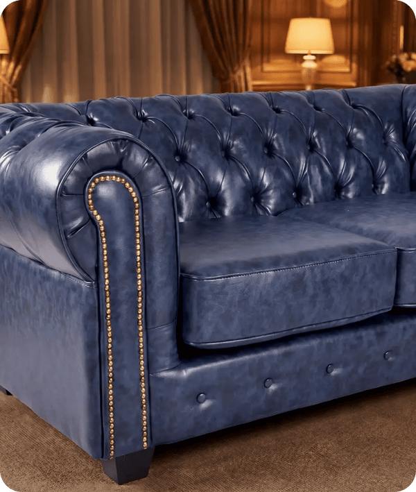 Chesterfield Blue Leather Antique 2 Seater Sofa