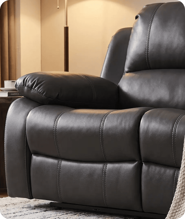York Grey Leather 2 Seater Manual Recliner Sofa