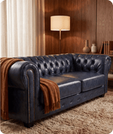 Chesterfield Blue Leather Antique 3 Seater Sofa