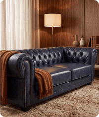 Chesterfield Blue Leather Antique 3 Seater Sofa