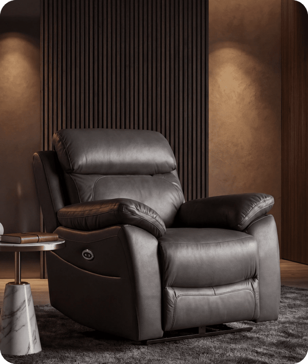 Torino Genuine Leather Grey Electric Power Recliner Armchair