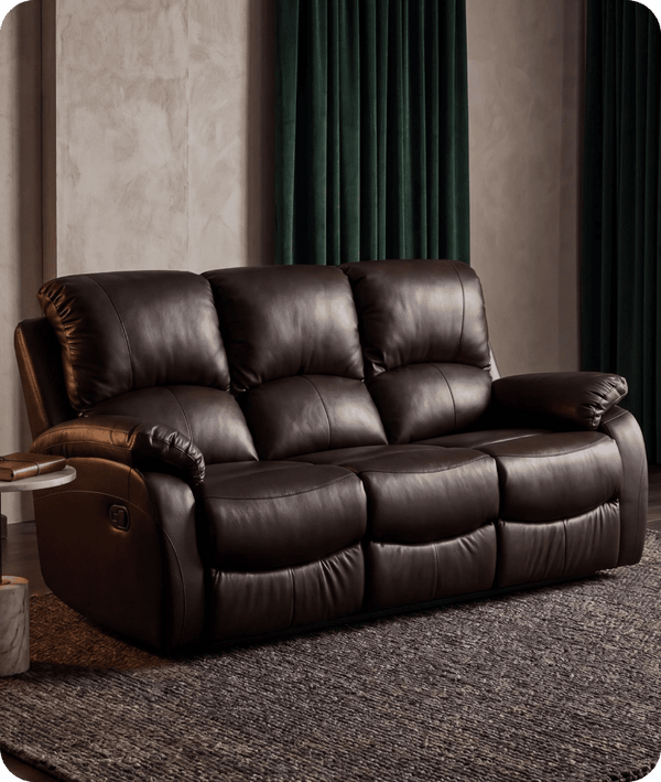 Serano Brown Leather Manual Recliner 3 Seater Sofa