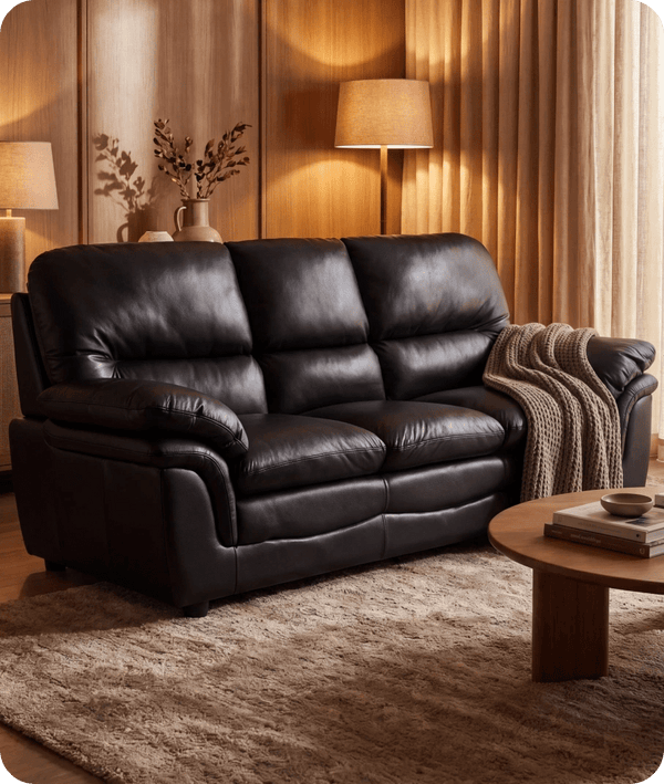Florence Black Leather 3 Seater Sofa