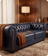 Chesterfield Blue Leather Antique 3 Seater Sofa